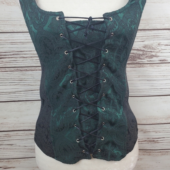 Morbid Threads Med Vtg Y2K Green/Black Brocade Corset Top & Maxi Skirt 2-pc Set - Picture 4 of 16